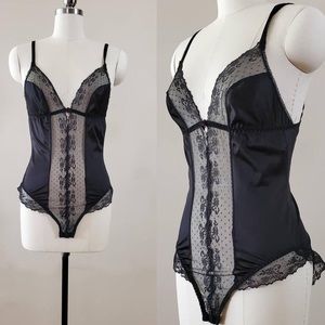 Vintage Bali Ce Soir Black Lingerie Bodysuit Teddy — Satin & Lace 80s 90s Sexy